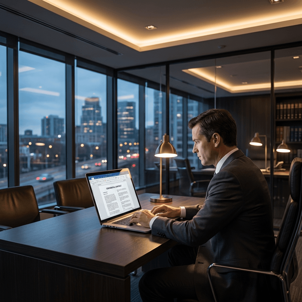 Small business owner reviewing vendor contracts with Paralegent AI in Microsoft Word