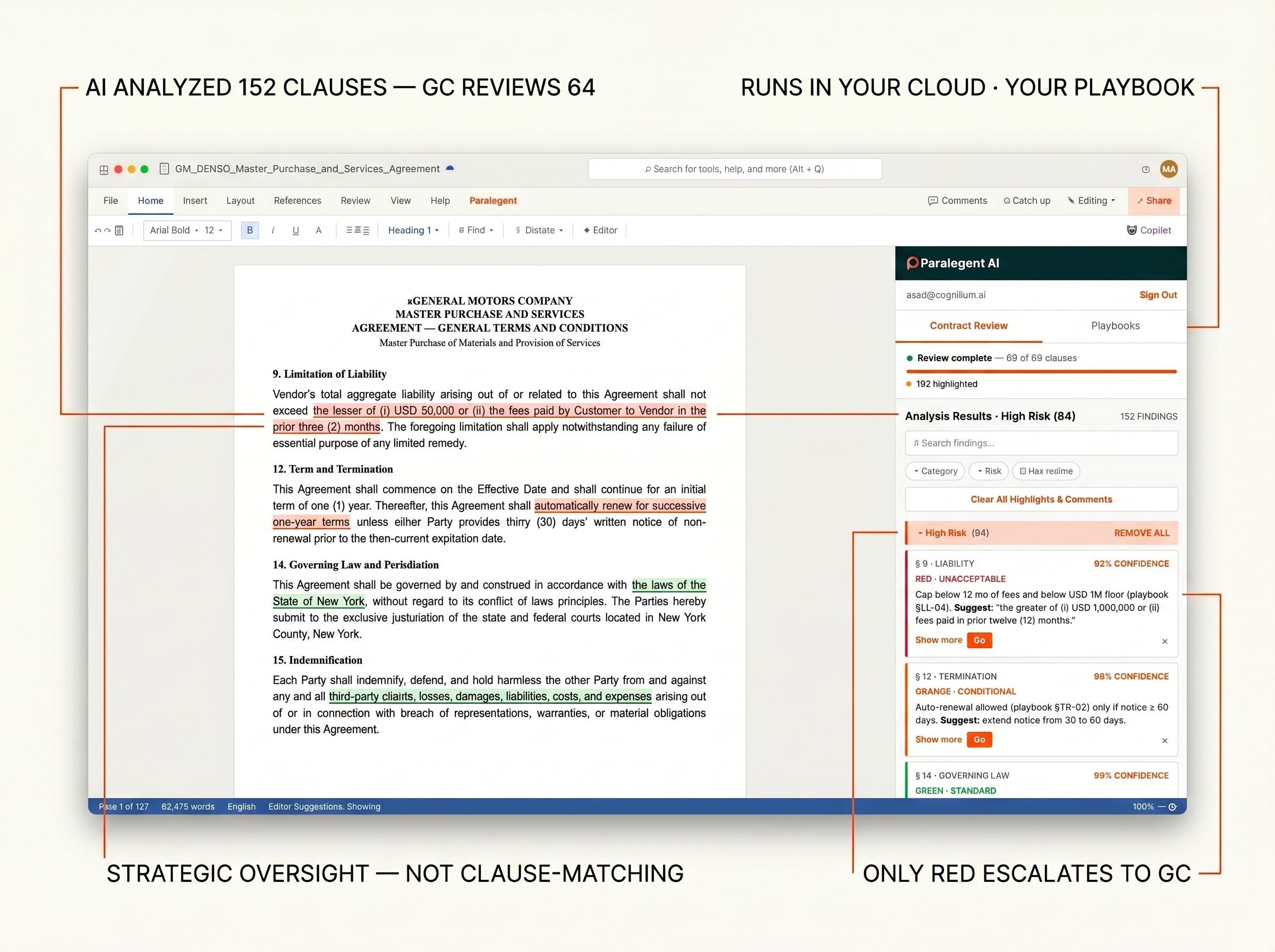Paralegent AI for General Counsel — strategic oversight, not clause-matching